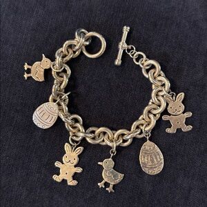 Silver Easter Charm Bracelet. Bunny Chick Easter Egg Charm, Best brand